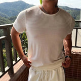 Mens Sexy Stretch See-Through Hollow Knitted T-Shirt Genderless New Nightclub Shaping Personalized Niche Tops Unisex