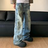 Splash Ink Jeans Men Baggy Wide Leg Jeans American High Street Washed Stretch Soft Straight Denim Cargo Pants Trousers Male