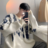 Autumn Clothing Men's Knitted Luxury Printed Pullovers Sweater Casual Vintage Loose O Neck Solid Color Long Sleeve Knitwear