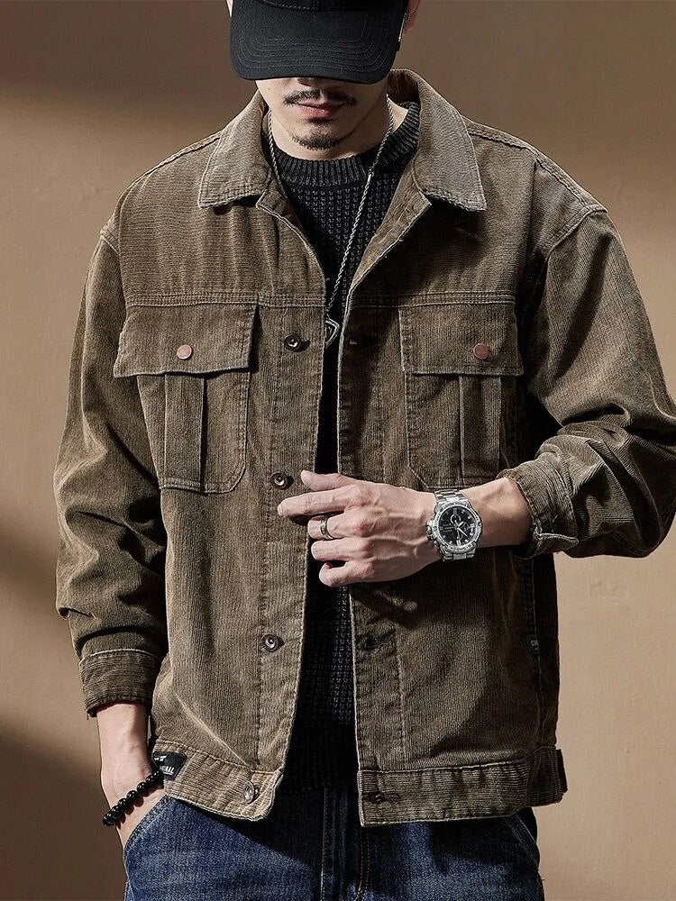 Corduroy Jacket Autumn New Men's Jacket Fashion Vintage Street Style Casual Single Breasted Coat Male Brand Clothes M110