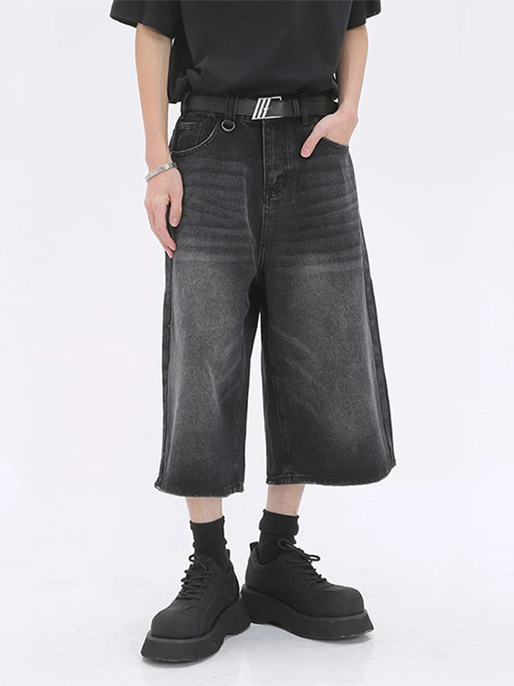 Denim Oversize Half Shorts Men Casual Loose High Waist Wide Legs Male Jeans Summer Fashion Solid Man High Street Pants New