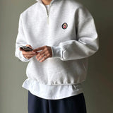 Embroidered Half Zip Lapel Sweatshirt