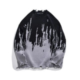 Fashion Men's Sweaters Tie-dyed Contrast Graffiti Hip Hop Clothing Cut Broken Knit Pullovers Oversize Streetwear Jumper for Man