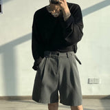 Fashion Casual Shorts Men Summer Korean Chic Wide Leg Trousers Male Knee-length Sashes Draped Loose Retro Popular High Street