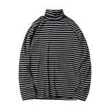Spring Autumn Turtleneck Striped T-shirts Men Slim Fit Casual All-match Undershirts Long Sleeve Tops Couples Korean Fashion Tees