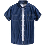 Men's Denim Shirts Short Sleeve Cotton Slim cotton Jeans Denim Shirts Men Summer High Quality Pockets Shirt Men Clothing