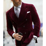 Burgundy Velvet Blazer for Men with Double Breasted Dinner Jacket Elegant Smoking Suit Coat