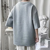 Classic Solid T-shirts Men Summer Oversized M-3XL Waffle Simple Breathable Basic O-neck Tops Male Handsome Stylish Loose Casual