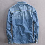 Men's long-sleeved solid denim shirt fashion brand Classic retro denim Pocket decoration Business shirt Spring and Autumn Tops