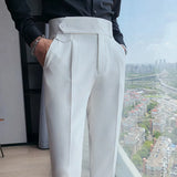 British Dress Pants For Men Clothing Fashion High Waist Men's Pants Elegant Business Formal Wear Men Trousers High Quality