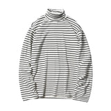 Spring Autumn Turtleneck Striped T-shirts Men Slim Fit Casual All-match Undershirts Long Sleeve Tops Couples Korean Fashion Tees
