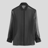 Mesh Shirt Men Lapel See Through Sexy Stylish Button  Camisa Long Sleeve Transparent Party Nightclub Men Shirt S-3XL