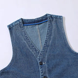 Denim Vest Men's Jacket Spring Autumn Jeans Jacket V-neck Design Korean Vest Loose Casual Fashion All-match Style Male Clothing