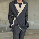 Tops Korean Style Stylish New Men's Suits Casual Streetwear Stitching Color Suits Fashion Long-sleeved Blazer S-5XL
