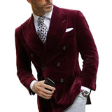 Burgundy Velvet Blazer for Men with Double Breasted Dinner Jacket Elegant Smoking Suit Coat