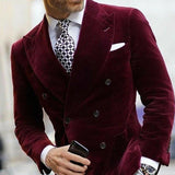 Burgundy Velvet Blazer for Men with Double Breasted Dinner Jacket Elegant Smoking Suit Coat