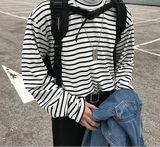 Spring Autumn Turtleneck Striped T-shirts Men Slim Fit Casual All-match Undershirts Long Sleeve Tops Couples Korean Fashion Tees