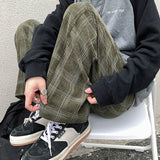 Spring Casual Plaid Pants Men Wide Leg Vintage BF Couple Straight Corduroy Pantalones Streetwear Harajuku Mopping Oversize S-3XL