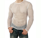 Men T Shirt Mesh Transparent O-neck Long Sleeve T-shirts Sexy Streetwear Fashion Party Nightclub Men Clothing S-5XL