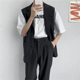 Spring Suit Vest Men's Fashion Gray Black Dress Jacket Men Suit Jacket Korean Loose Business Society Mens Blazer Vest M-2XL