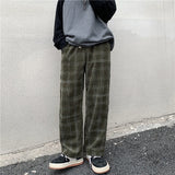 Spring Casual Plaid Pants Men Wide Leg Vintage BF Couple Straight Corduroy Pantalones Streetwear Harajuku Mopping Oversize S-3XL