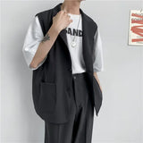 Spring Suit Vest Men's Fashion Gray Black Dress Jacket Men Suit Jacket Korean Loose Business Society Mens Blazer Vest M-2XL