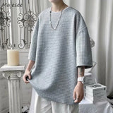 Classic Solid T-shirts Men Summer Oversized M-3XL Waffle Simple Breathable Basic O-neck Tops Male Handsome Stylish Loose Casual