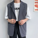 Spring Suit Vest Men's Fashion Gray Black Dress Jacket Men Suit Jacket Korean Loose Business Society Mens Blazer Vest M-2XL