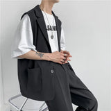 Spring Suit Vest Men's Fashion Gray Black Dress Jacket Men Suit Jacket Korean Loose Business Society Mens Blazer Vest M-2XL