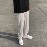 Summer Black Casual Pants Men Straight Pleated Men Japanese Streetwear Loose Ice Silk Pants Mens Wide Leg Pants Mens Trousers