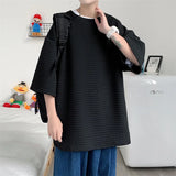 Classic Solid T-shirts Men Summer Oversized M-3XL Waffle Simple Breathable Basic O-neck Tops Male Handsome Stylish Loose Casual