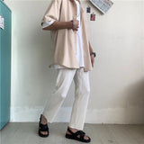 Summer Black Casual Pants Men Straight Pleated Men Japanese Streetwear Loose Ice Silk Pants Mens Wide Leg Pants Mens Trousers