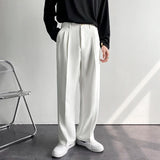 White Suit Pants Men Fashion Society Mens Black Dress Pants Korean Casual Loose Wide Leg Pants Mens Office Formal Trousers