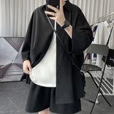 Korean Oversize Shirt Men's Fashion Summer Black White Short-sleeved Shirt Men Streetwear Loose Society Mens Dress Shirt M-2XL