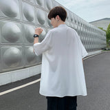 Summer Men Short Sleeve Shirts Solid Breathable Draped White Shirt Casual Loose Stand Collar Tops All-match Simple Mens Camisa