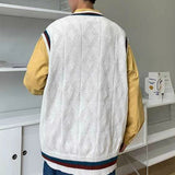 Sweater Vest Men Letter Printed BF V-neck 2XL Oversize Mens Vests Preppy Style Chic Daily Streetwear Leisure Retro Knitted New