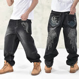 HOT New  Large Size 30-44 46 Jeans Fashion Loose Big Pockets Hip-Hop Skateboard Casual Men Denim Blue & Black Design Brand