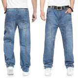 HOT New  Large Size 30-44 46 Jeans Fashion Loose Big Pockets Hip-Hop Skateboard Casual Men Denim Blue & Black Design Brand