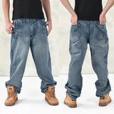 HOT New  Large Size 30-44 46 Jeans Fashion Loose Big Pockets Hip-Hop Skateboard Casual Men Denim Blue & Black Design Brand