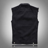 Spring Autumn Mens Vest Vintage Denim Jeans Vest Male Black Sleeveless Jackets Men Rivet Hole Jeans Waistcoats 5XL,TA338