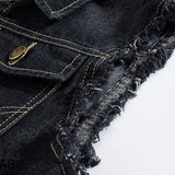 New Spring Autumn Vintage Design Men's Denim Vest Male Black Sleeveless Jackets Men Hole Jeans Brand Waistcoat 6XL,YA566
