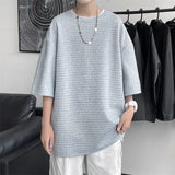 Classic Solid T-shirts Men Summer Oversized M-3XL Waffle Simple Breathable Basic O-neck Tops Male Handsome Stylish Loose Casual