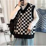 Sweater Vest Men Daily Spring New All-match Students Simple Plaid Fashion Korean Style Knitting V-neck Popular Soft Retro Ins