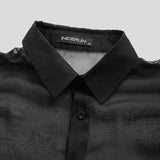 Mesh Shirt Men Lapel See Through Sexy Stylish Button  Camisa Long Sleeve Transparent Party Nightclub Men Shirt S-3XL