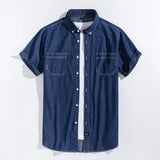 Men's Denim Shirts Short Sleeve Cotton Slim cotton Jeans Denim Shirts Men Summer High Quality Pockets Shirt Men Clothing