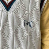 Sweater Vest Men Letter Printed BF V-neck 2XL Oversize Mens Vests Preppy Style Chic Daily Streetwear Leisure Retro Knitted New