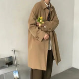Men Trench England Style Single Breasted Windbreaker Vintage Classic Khaki Long Coats Casual Handsome Streetwear Over Knees Chic