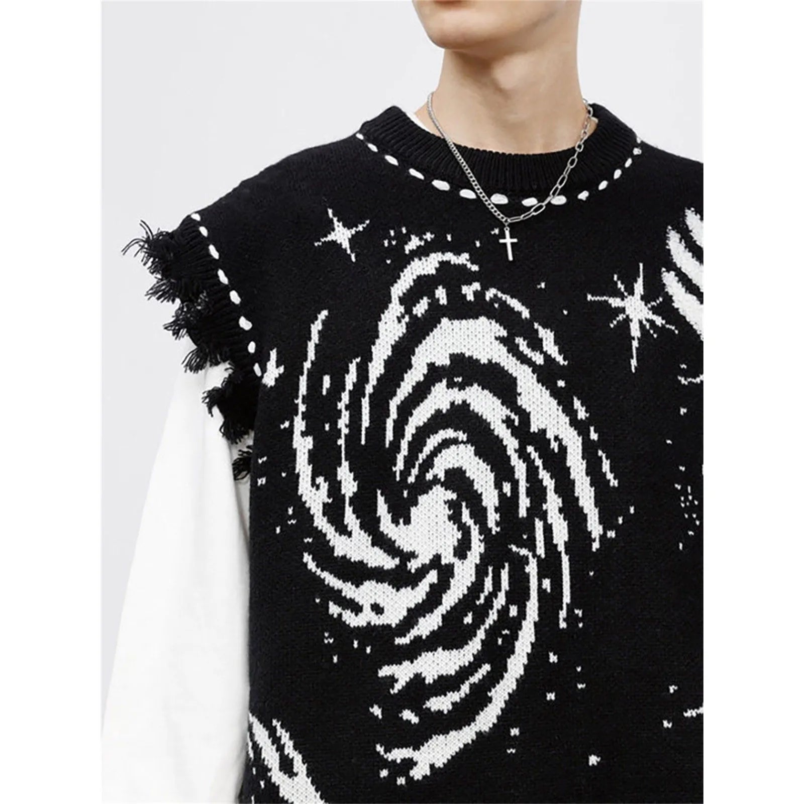 Harajuku Vest Sweater for men  Ropa  Streetwear BF Tassel Jumper Fashion Casual Knitting Tanks Print Korean Waistcoat vest