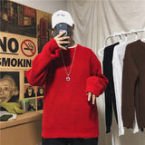 Winter Ribbed Pullovers Men Cozy Loose O-neck Solid Sweaters Couples Knitted Retro Warm Long Sleeve Korean Style Teens Jumpers