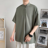 Summer Men Short Sleeve Shirts Solid Breathable Draped White Shirt Casual Loose Stand Collar Tops All-match Simple Mens Camisa